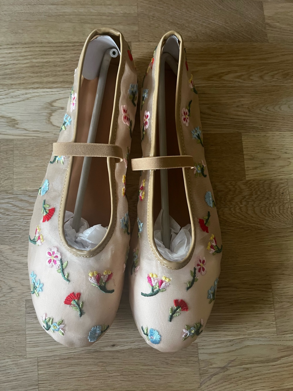 Embroidered Floral Mesh Flats